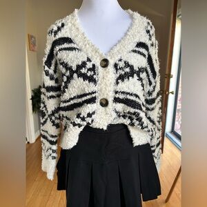 Hippie Rose Cozy Black and White Button-Up Sweater and MiKim NWOT Black Skirt S